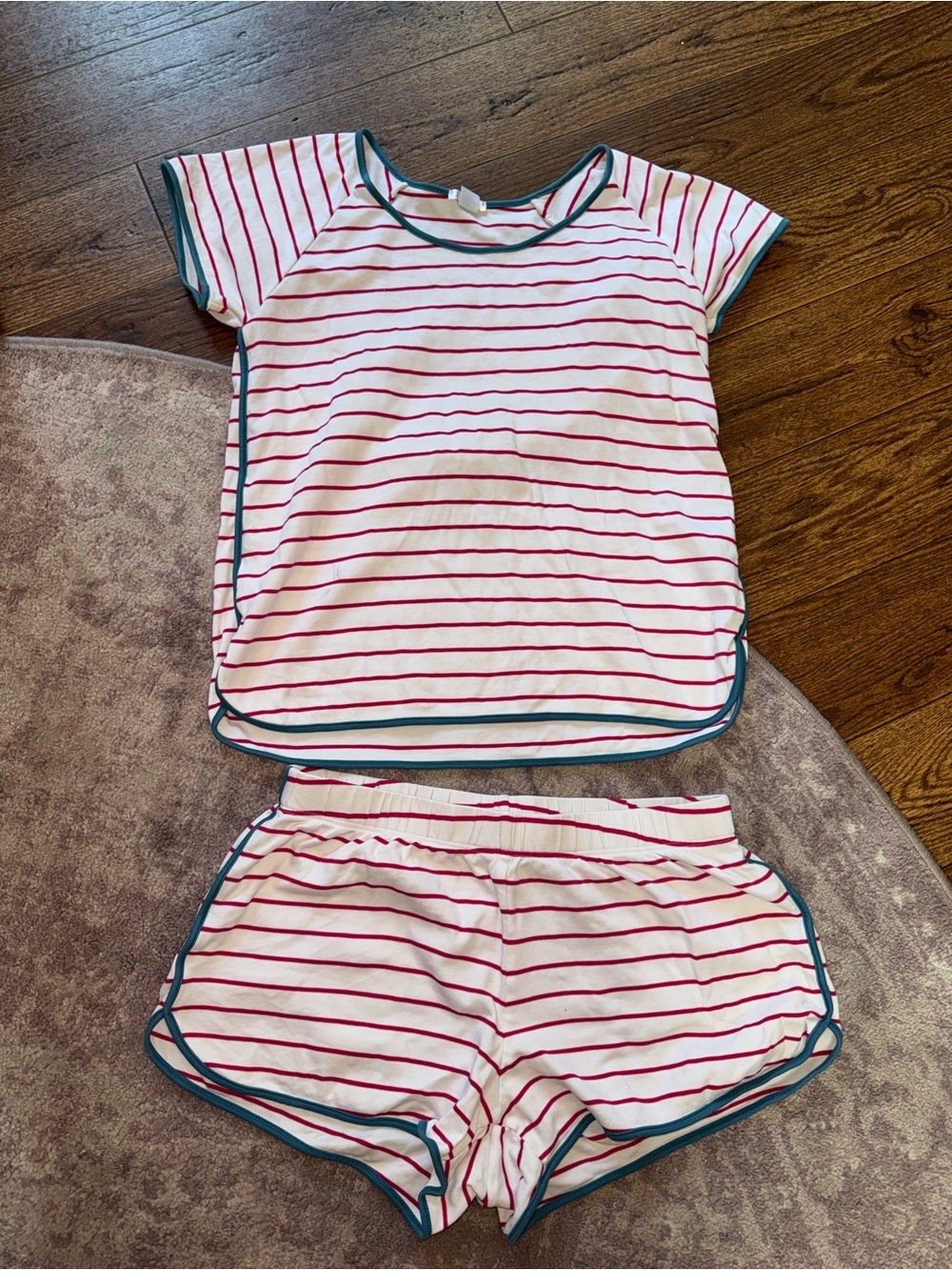 LAKE Women’s Small Pink White Blue Striped Pajama PJ Shorts Set
